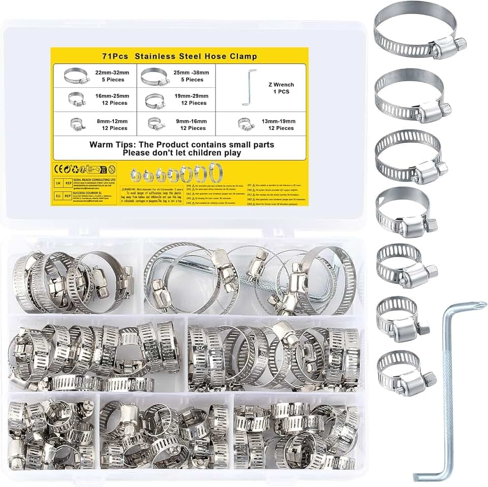 71 Stücke Schlauchschellen Set, Edelstahl Einstellbare Rohrschellen8-38mm, Schlauchklemmen Für Kraftstoffpumpe, Haus Gas Rohr, Pool, Waschmaschine