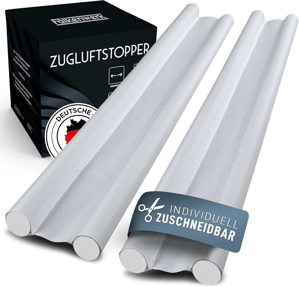 FALKENWERK Zugluftstopper für Türen [2er Set] - Zuschneidbare Türdichtung 90 cm - Heizkosten sparender Tür Zugluftstopper - Doppelseitige Türdichtung unten - Tür Dichtung mit idealer Passform in Weiß