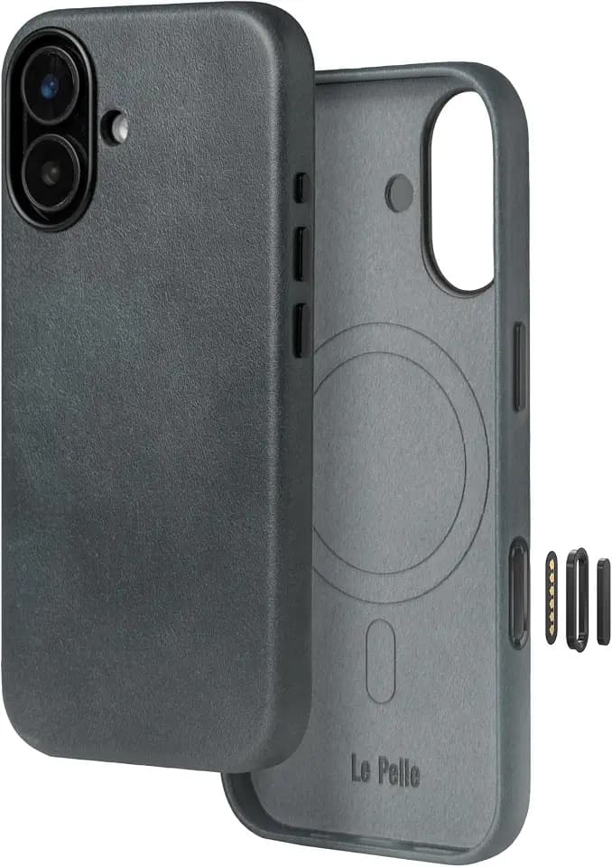 Le Pelle - Handcrafted Premium Italian Leather Case for iPhone 17 - [Built-in Camera Control] - Compatible with Magsafe - Two-Tone Effect with Unique Patina Over Time - Mist Blue