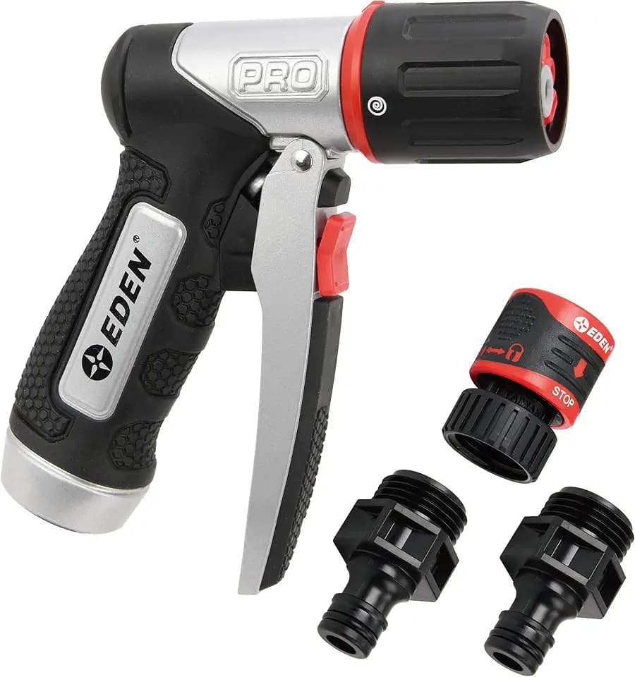 Eden PRO Metal 4-Pattern Hose Nozzle: Front Trigger, Cyclonic Turbo Spray