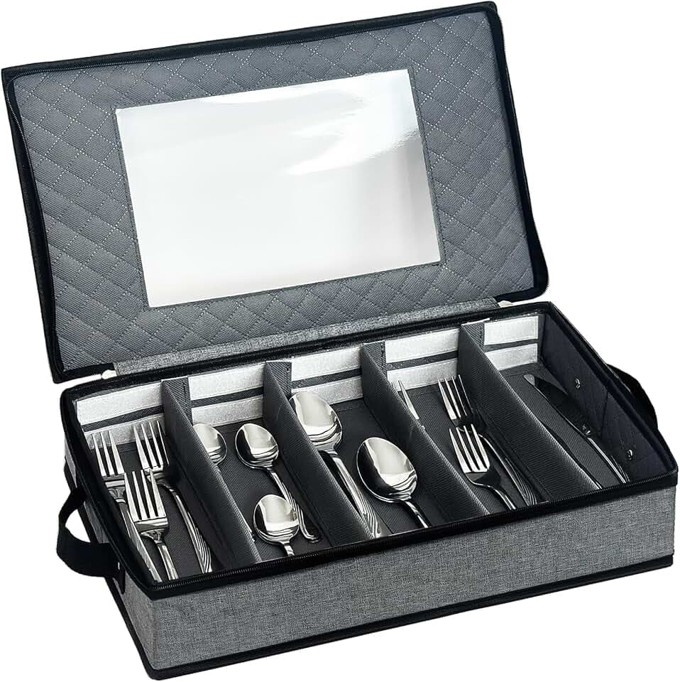 Besteckkasten mit Deckel für Schubladen, Besteckeinsatz Besteckbox Tragbar Besteck Aufbewahrung mit Deckel Verstellbarer Utensilien Organizer für Campin Gurlaub Reisen Küche (42,5x 29,5x 8cm)