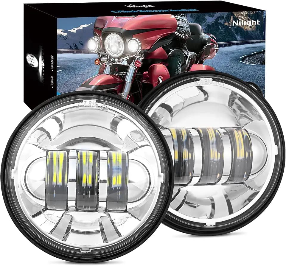 Nilight Motorcycle 2PCS 4.5 Inch LED Fog Lights Passing Auxiliary Light DOT Compatible with Harley Davidson Electra Street Glide Heritage Softail Classic Road King, Chrome