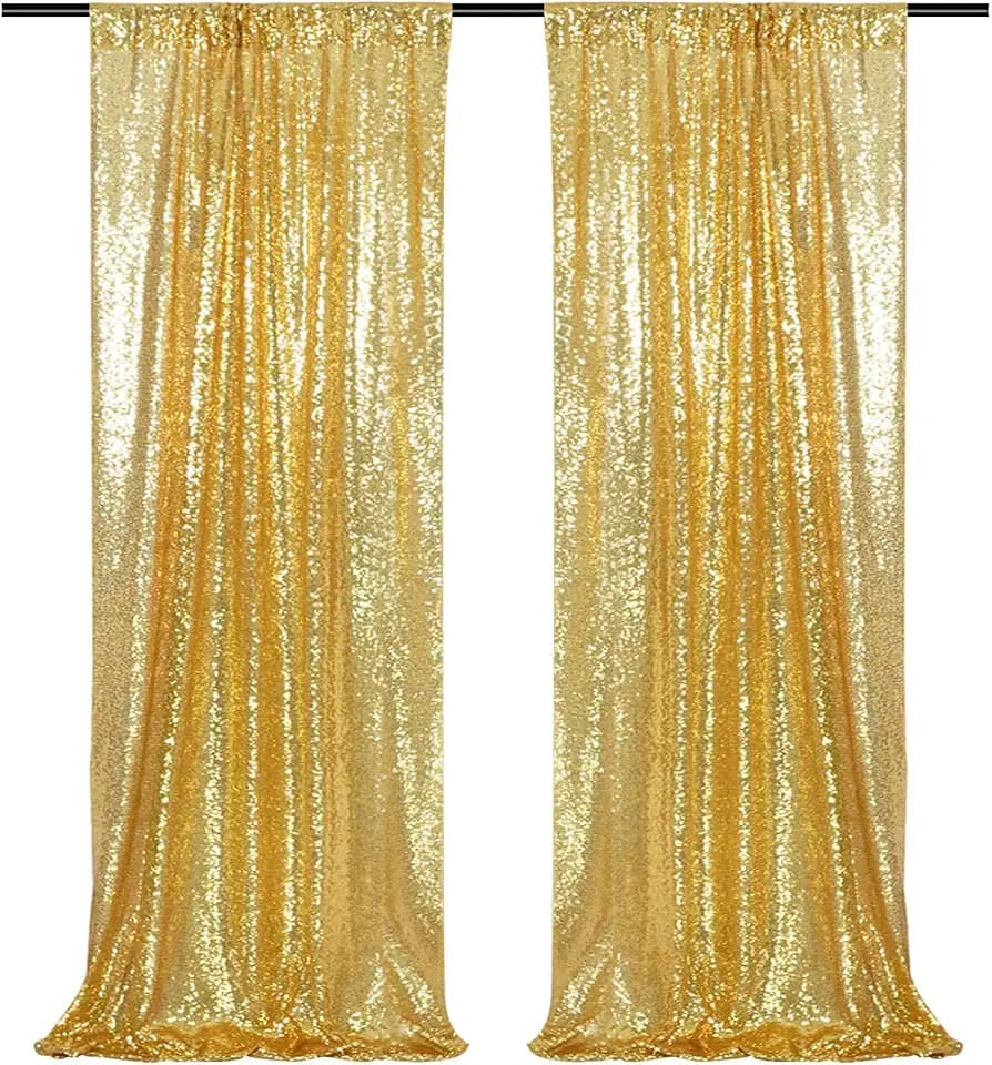 PartyDelight Gold Sequin Backdrop Curtains 2x8ft 2 Panels