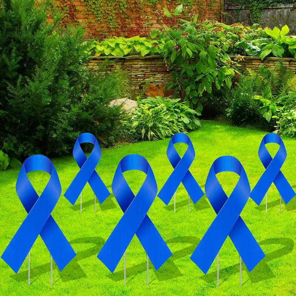 Drydiet 6 Pcs Blue Ribbon Awareness Yard Signs with Stakes Cancer Gifts