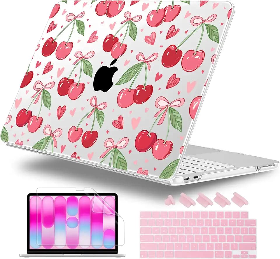 4-in-1 Hard Case for MacBook Neo 13 (A3404), Cherries & Pink Bows