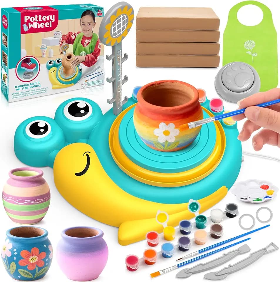 Naxudcoo Töpferscheibe für Kinder: Töpferei Malerei Kit Spielzeug Alter 6-12, Ton Bildhauerei Werkzeuge mit 1,7 lb lufttrockene Ton, Geschenke für 6 7 8 9 10 11 12 Jahre alten Jungen Mädchen