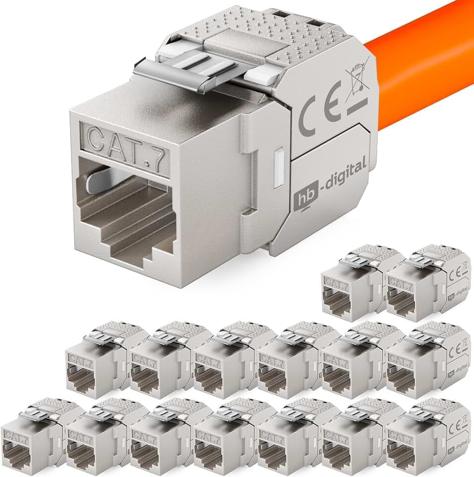 HB-DIGITAL 16x CAT 7 Keystone RJ45 Modul Buchse für starre LAN Kabel