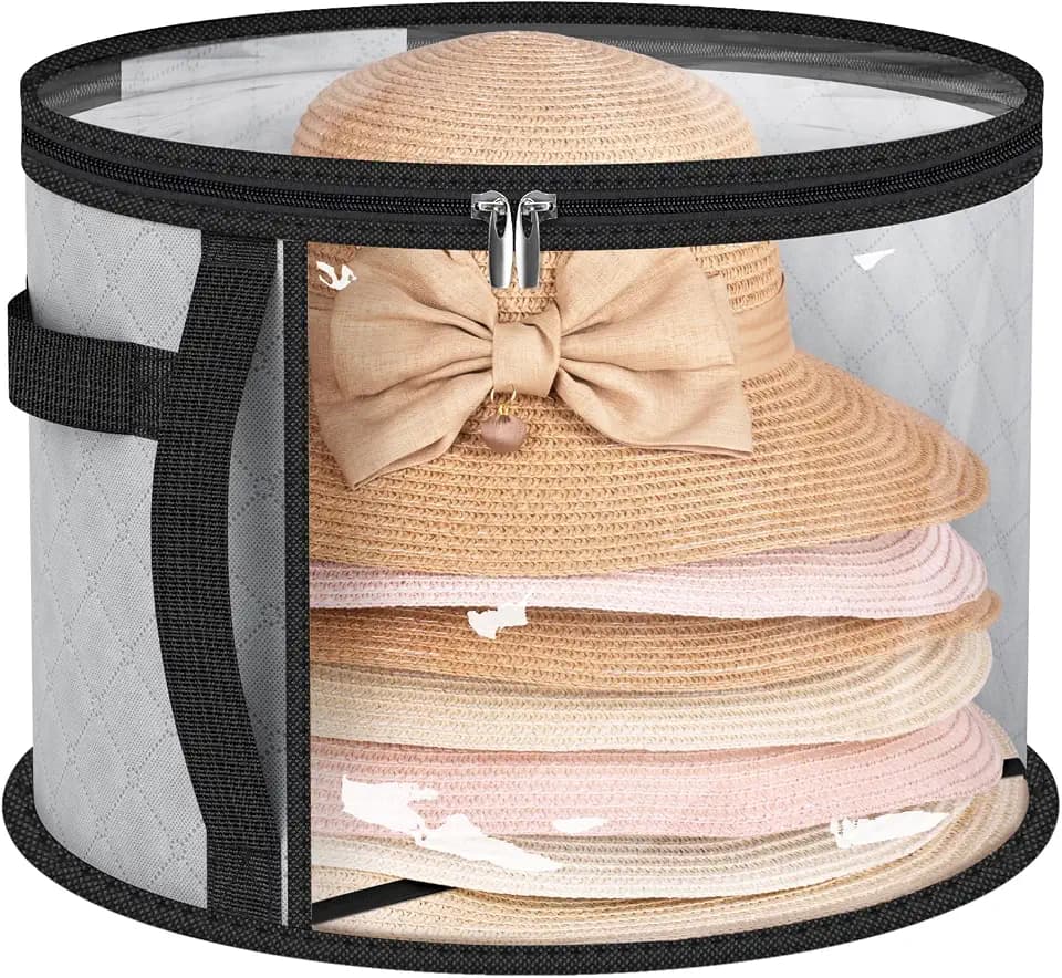 AOODA Oversized Clear Hat Storage Bag, Holds up to 7 Caps Cowboy Hat Organizer for Closet, Wide Brims Hat Case with Carrying Handles (Grey)