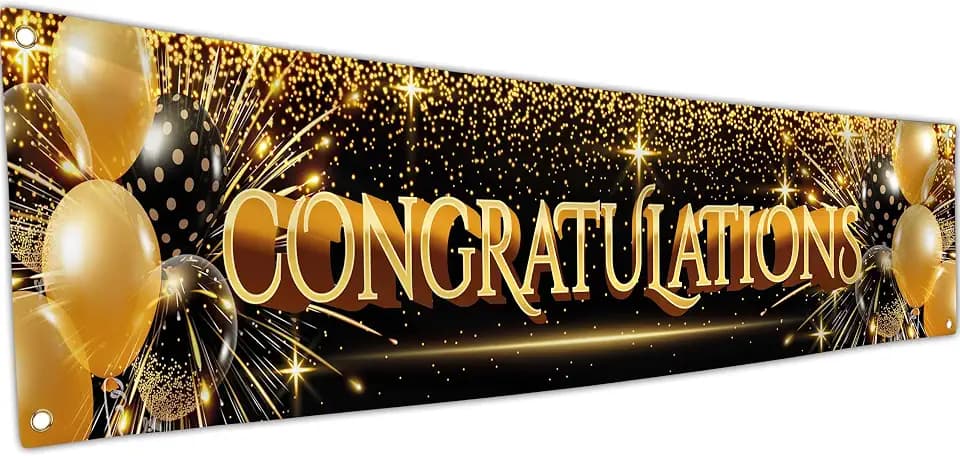 Congratulations Decorations - We Are So Proud of You Banner - Well Done - Graduation Decorations for Prom - 6 x 1.3ft (Black and Gold)