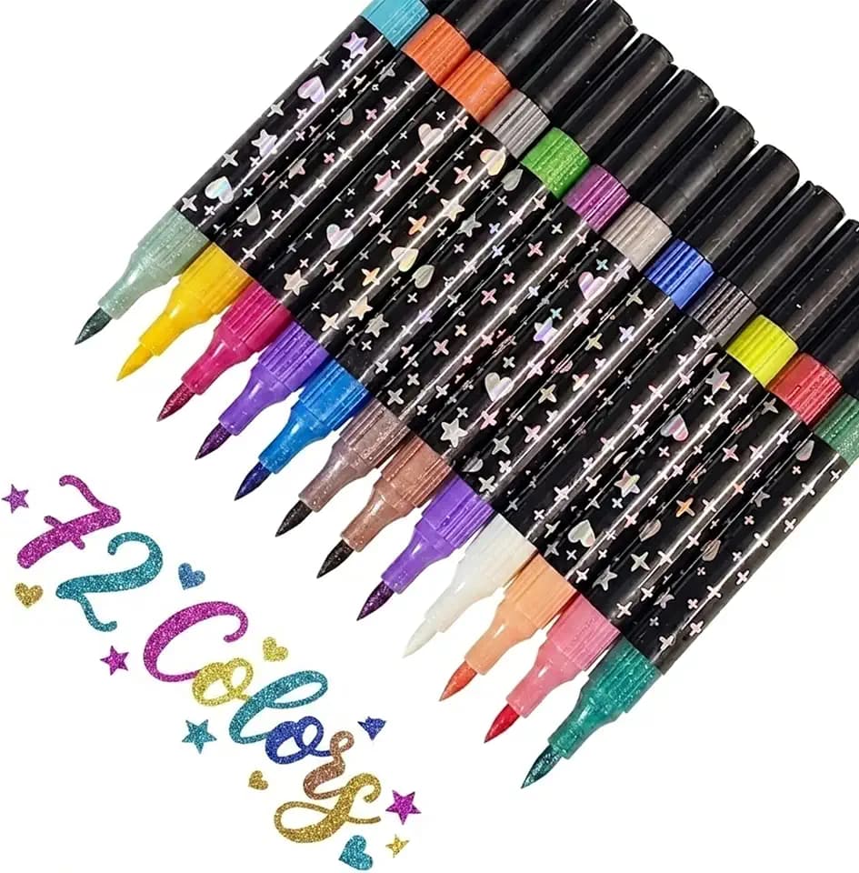 72 Colors Glitter Markers,Dual Tip Glitter Outline Markers