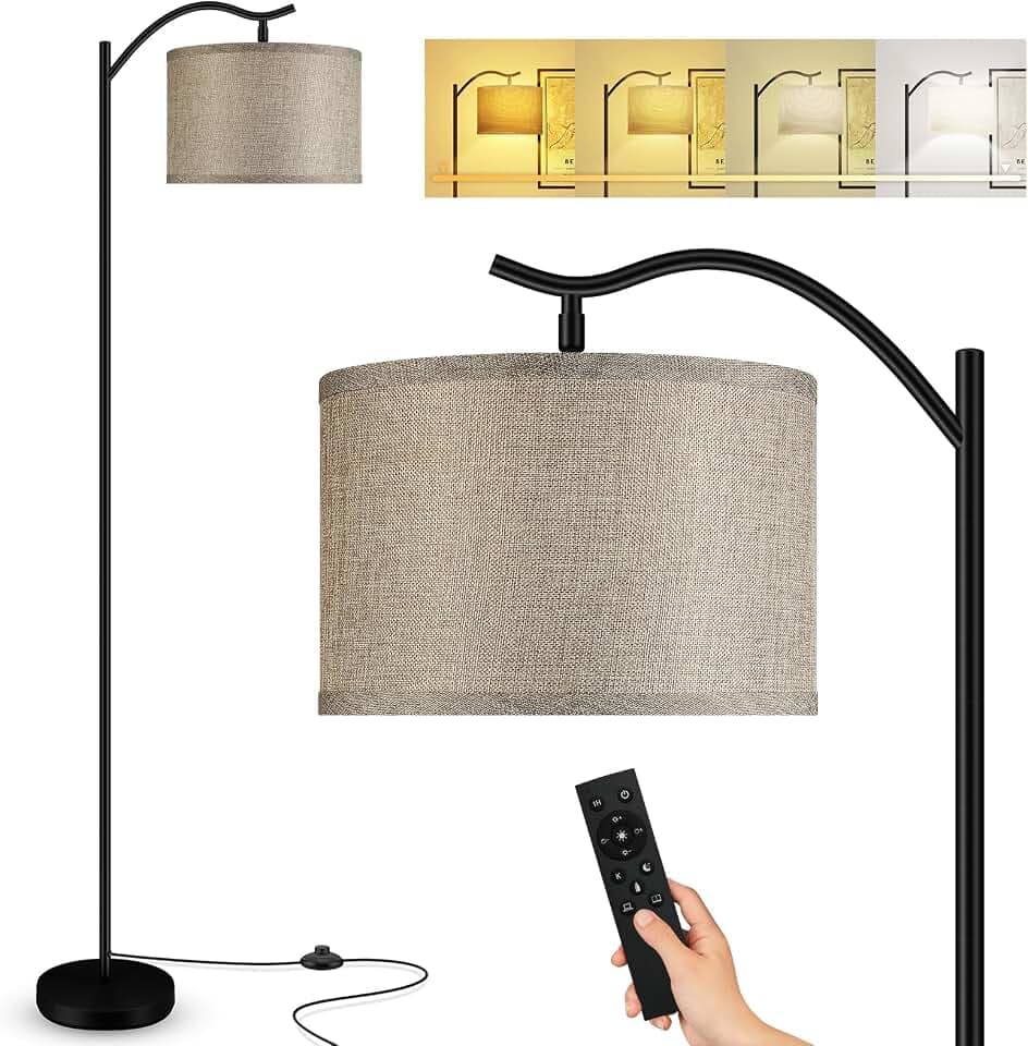 BoostArea Floor Lamp for Living Room,Arc Floor Lamp with Remote Control,Stepless Dimmable Brightness & Colors Temperature 2700k-6500k,Modern Standing Lamp for Bedroom Study Room Office,Jute