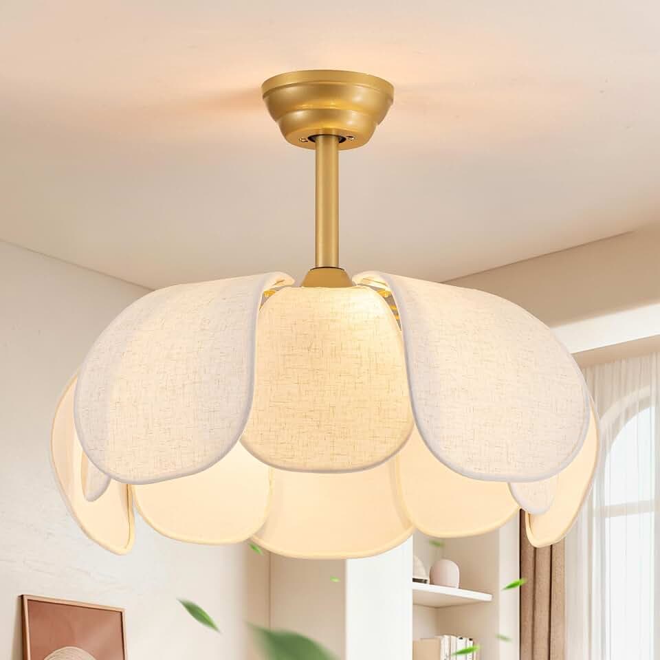 26" Boho Rattan Gold Fandelier Ceiling Fans with Lights and Remote Control