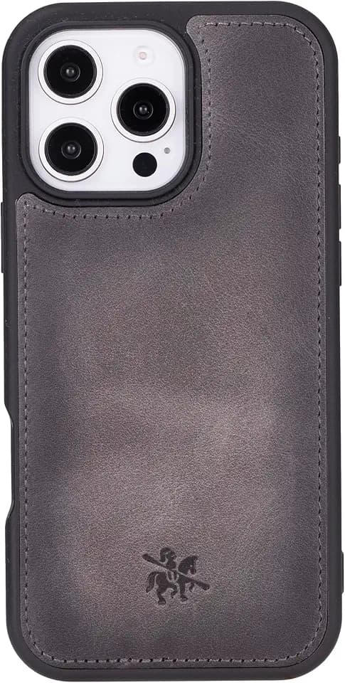 VENITO Lucca Hancrafted Leather Case for iPhone 16 Pro MAX Magsafe Compatible, Drop/Impact Protection, Slim Case with Camera Protection 6.9" Fadded Gray