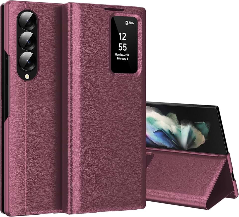 Smart View Schutzhülle für Samsung Galaxy Z Fold 3 5G [Smart View] Cover Galaxy Fold 3 Clear View Flip Leder Brieftasche Flip, Kartenschlitz, Wallet für Samsung Z Fold 3 Hüllen S View