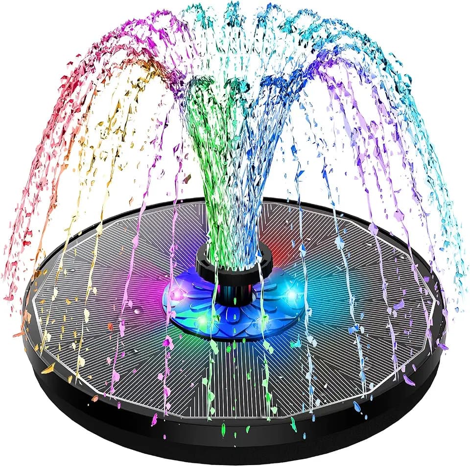 SZMP 3.5W Upgraded Glass Panel Solar Fountain with RGB Night Show, Anti-Drift Fixer & 7 Nozzles, Strong Floating Bird Bath Fountain for Garden, Pond, Outdoor (Black)