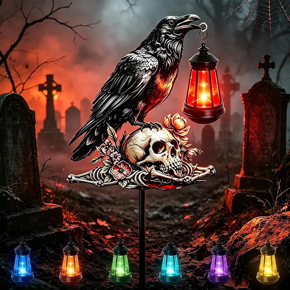 Solar Crow Halloween Decoration Outdoor Raven Halloween Garden Stake lights