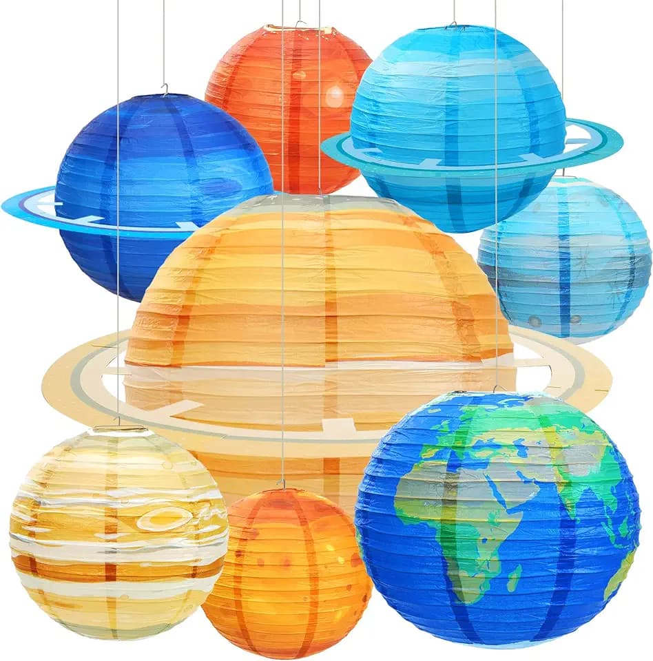8PCS Space Paper Lanterns 12 Inch Hanging Planet Home Party Decor