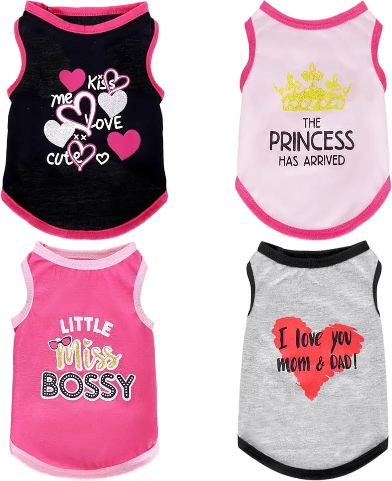 4Pack Dog Shirts Summer Printed Puppy Clothes Sleeveless for Dogs Cats Girl