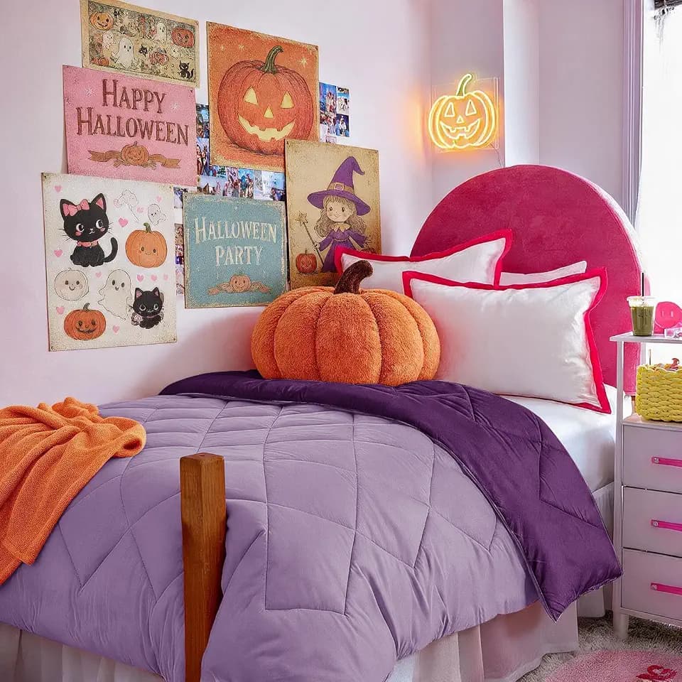 Twin XL Size Reversible Comforter Plum Purple, Girl Dorm All Season Bedding