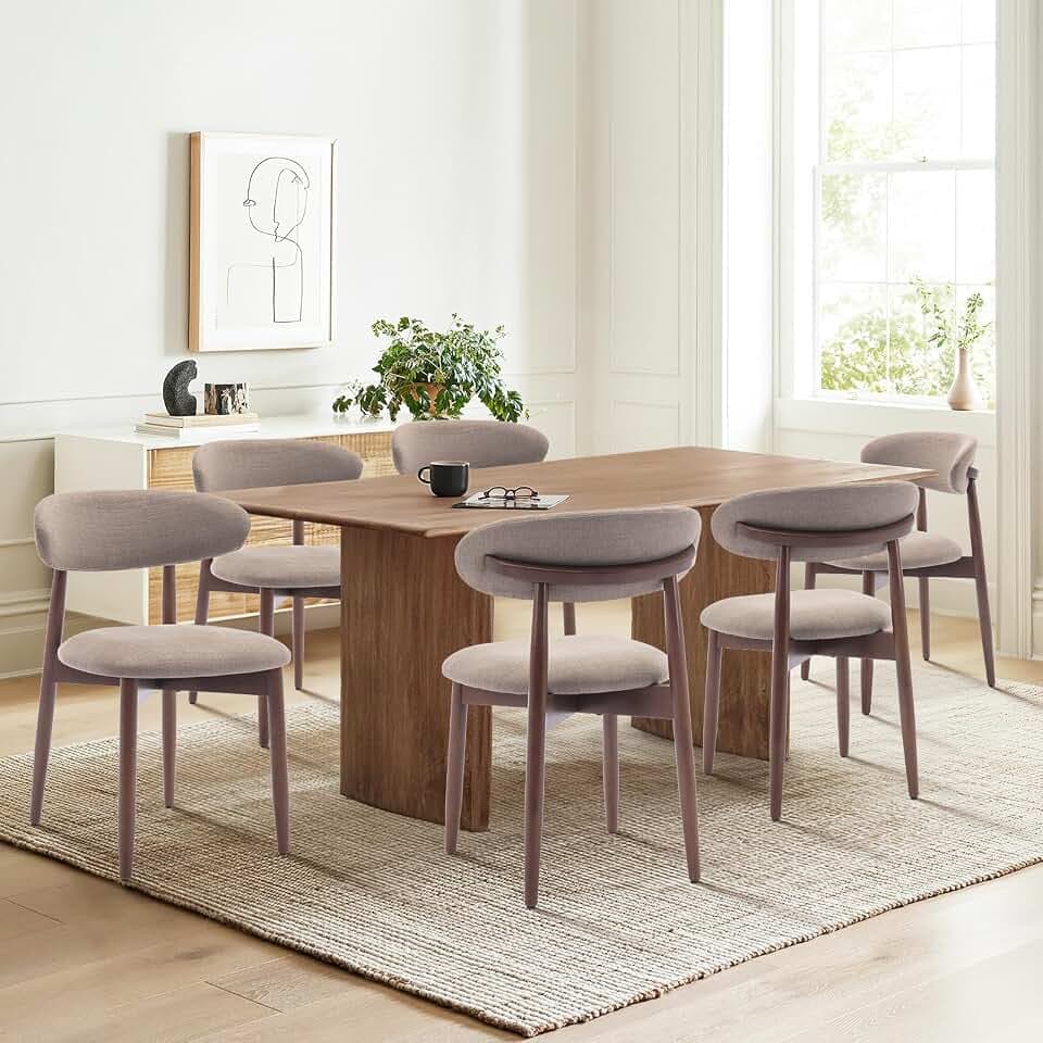 COLAMY Küchenstuhl Esszimmerstühle 6er Set, Moderne Polsterstuhl Essstühle mit Fester Rückenlehne, Stoff Esszimmerstühl mit Holzbein für Esszimmer, Küche, Restaurant, Kamel