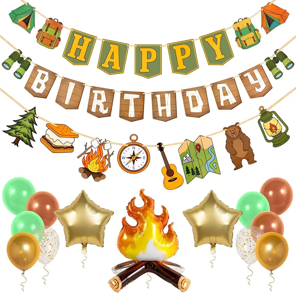 Pirese Camping Birthday Party Decorations, One Happy Camper Banner Kit