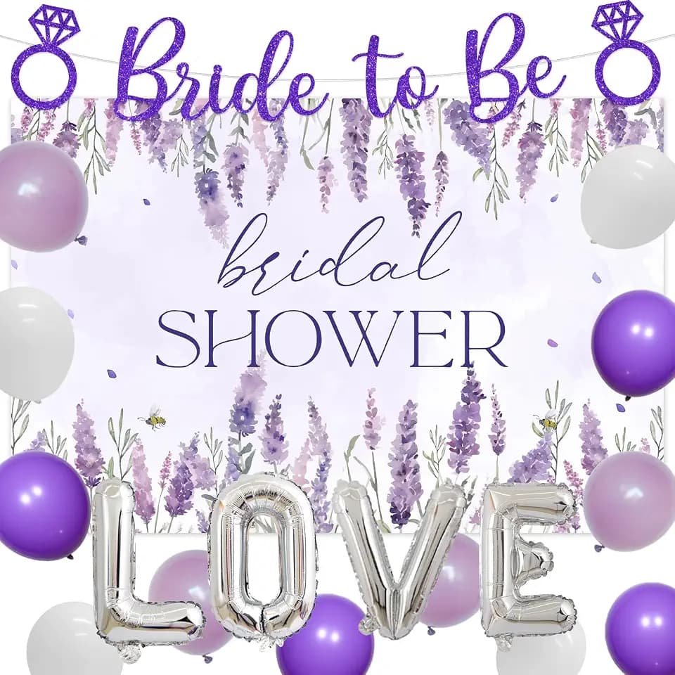 Lavender Bridal Shower Decorations Purple Floral Bride to Be Decor Lavender Backdrop Glitter Bride to Be Banner Latex Balloon for Lavender Purple Bridal Shower Bachorlette Party Wedding Decor Supplies