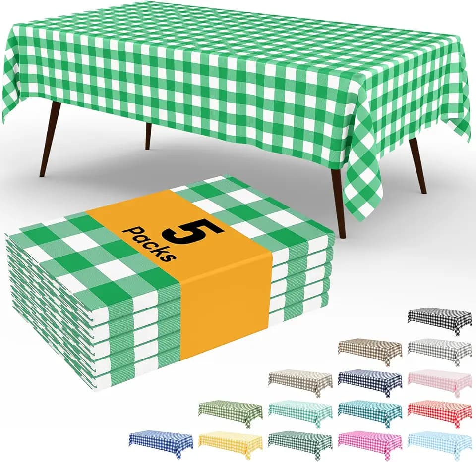 Smiry 3 Pack Green Gingham Disposable Tablecloths - 54" x 108" Heavy Duty Plastic Table Cloth, Waterproof Buffalo Plaid Table Covers for St. Patrick's Day, Banquets, Parties