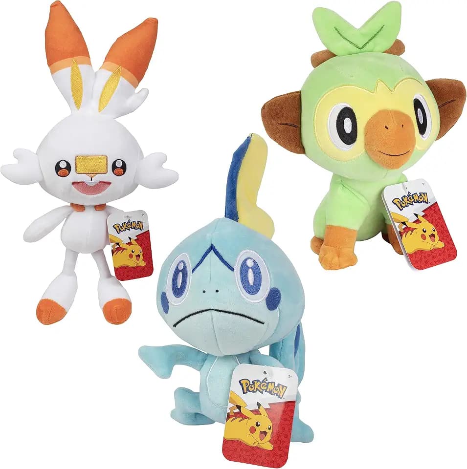 Pokemon 8" Scorbunny, Grookey & Sobble Plush 3-Pack - Officially Licensed - Sword & Shield Galar Starter Set - Authentic Soft Stuffed Animal Toy - Gift for Kids, Boys, Girls