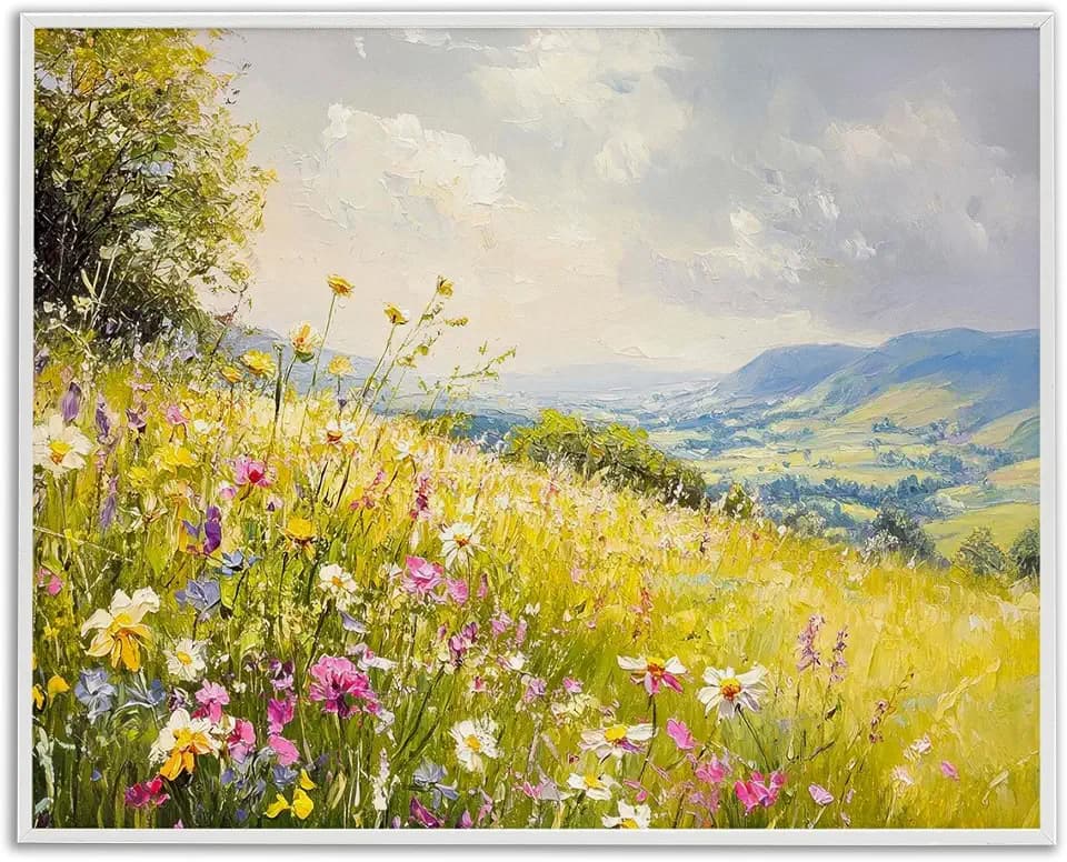Scenic Wildflower Hill Landscape, 11 x 14 Inch Framed Giclée Print