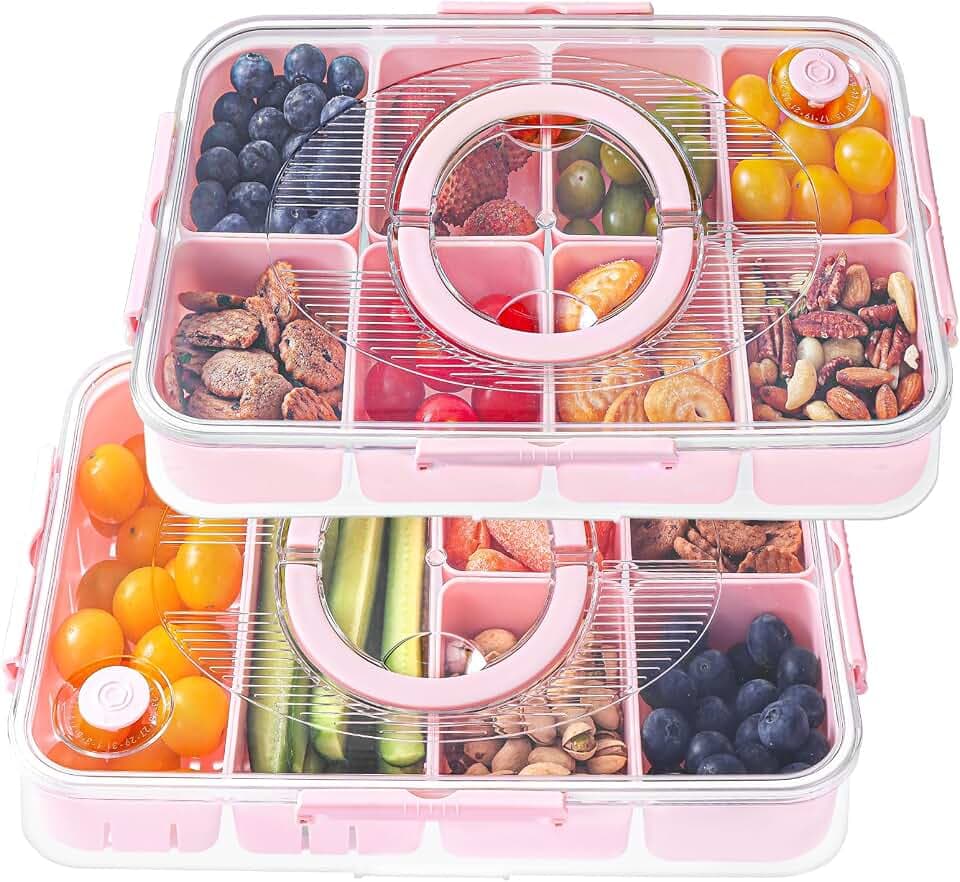Luxear Snackbox mit 14 Fächern, Snackschale mit Deckel und Griff