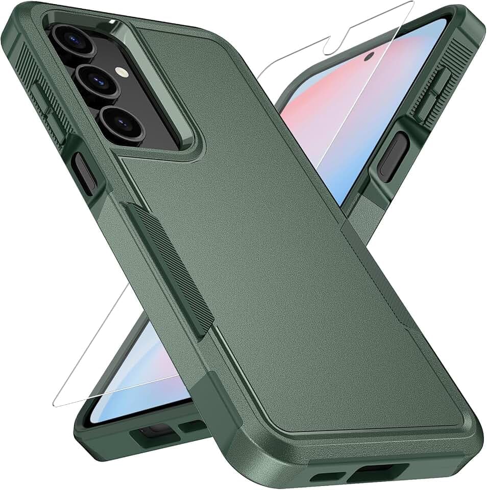 Vinve for Samsung Galaxy A16 5G Case with HD Screen Protector, 10 FT Military Grade Drop Protection, Anti-Slip Breathable Design, Heavy Duty Shockproof Protection Phone Case, Blackish Green