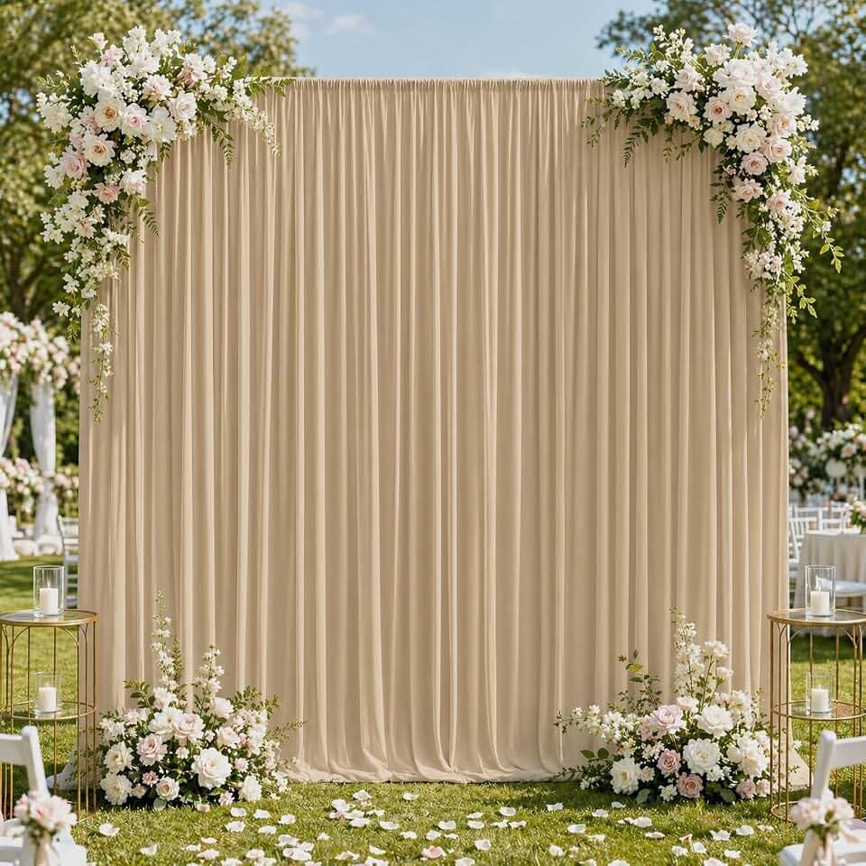 MeYuxg 150x300CM Hintergrund Vorhang, 2 Stück Party Vorhang für Kulissen Tüll Chiffon Stoff Hintergrund Vorhänge, für Taufe Hochzeiten Geburtstag Abschlussfeier Schule Party Deko (Beige)