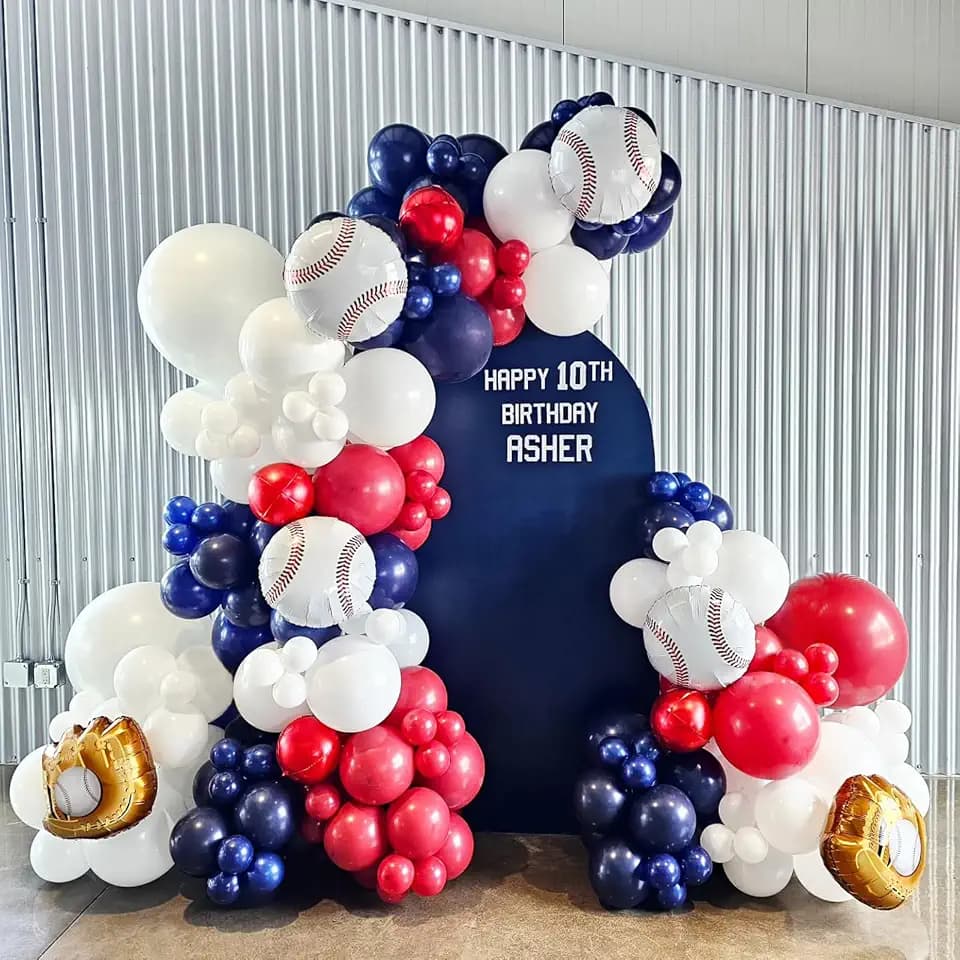 Baseball Balloon Arch Garland Kit,Red White and Blue Balloon Arch Garland Kit for Sport Baseball Party Birthday Baby Shower Graduation Decorations