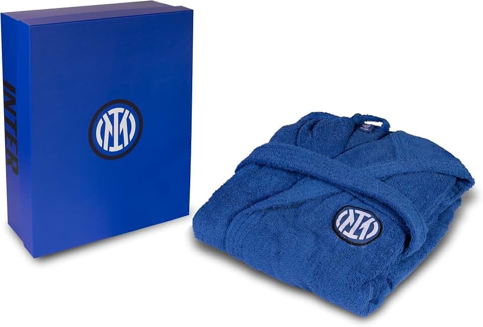 hermet Inter, Bademantel mit Kapuze, Unisex-Bademantel aus Frottee 380 g/m², 100% Baumwolle, Logo Inter Herzseite, Größe S