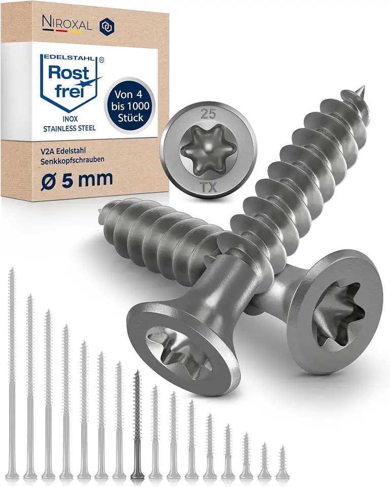 Edelstahl Holzschrauben V2A A2 Senkkopf Torx TX25 – Teilgewinde – 5x55 mm – 200 Stück – Universalschrauben Holz