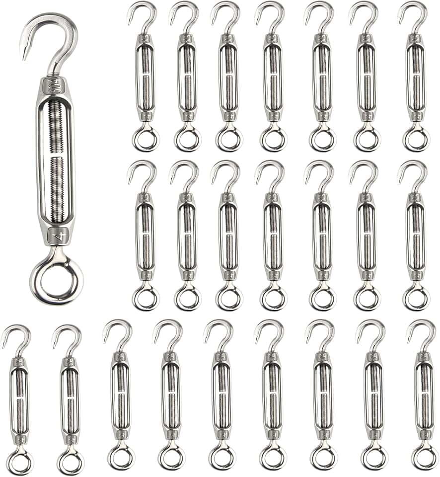 CHRORINE 24 Stück Spannschloss Drahtspanner M4 Haken und Öse Spannschlossspanner 304 Edelstahl Spanner Seilspannung Schwerlast