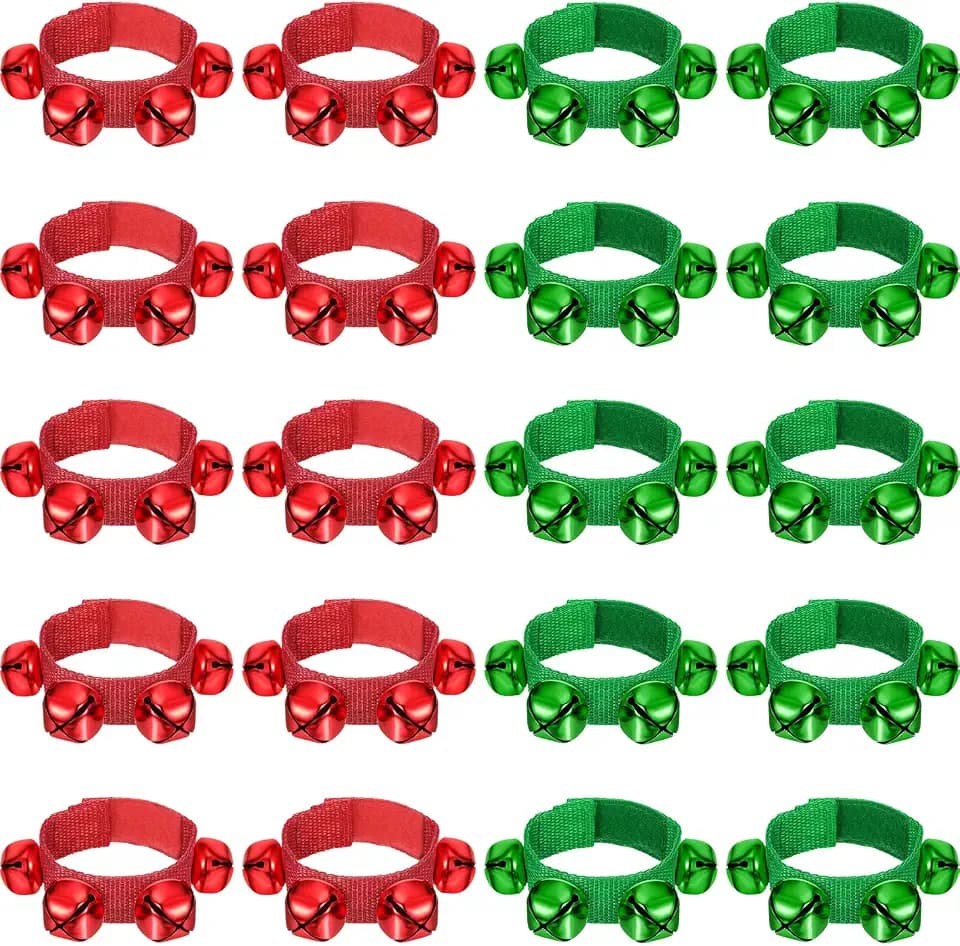 LEIFIDE 20 Pcs Christmas Wrist Band Bell Bracelet Wrist Band Shaking Musical Instruments Adjustable Rhythm Wristband Bell for School Family Christmas Percussion Party Favor