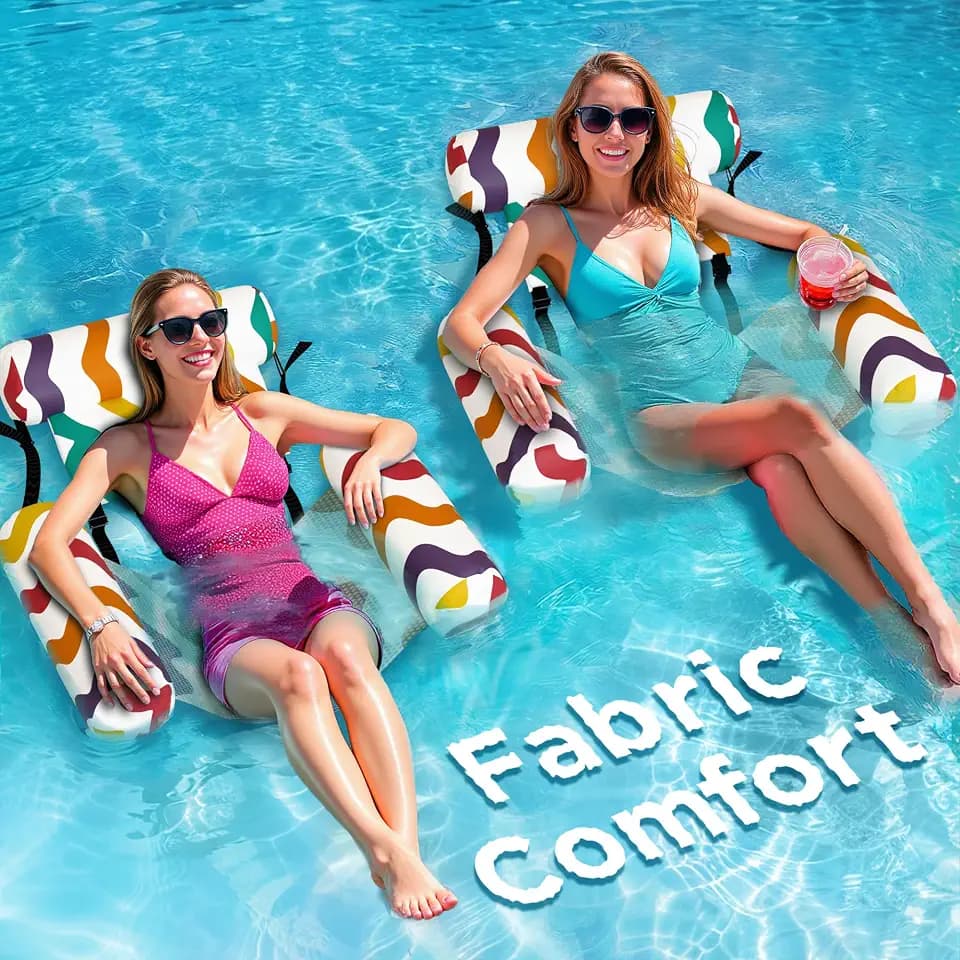Funscape Pool Floats Chairs Adult, 2pcs Kid Inflatable Pool Lounges-Rainbow
