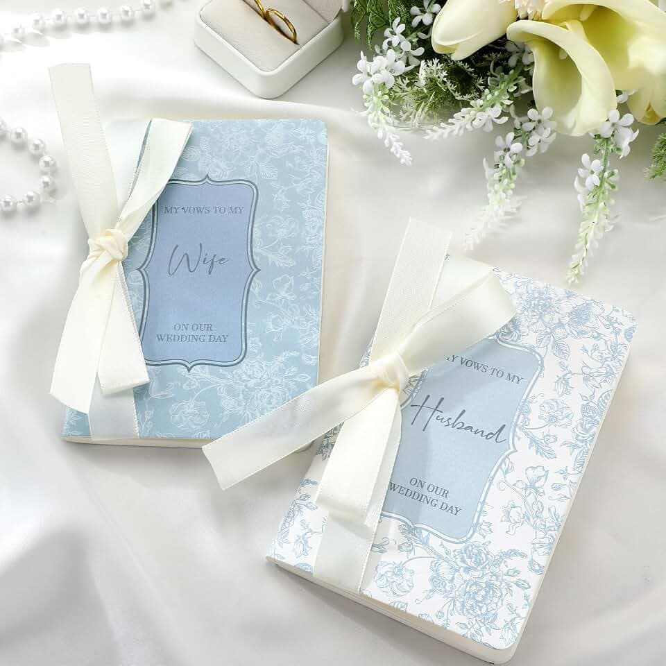 Engrowtic 2 Pcs Wedding Vow Books Wife and Husband with Ribbon Blue