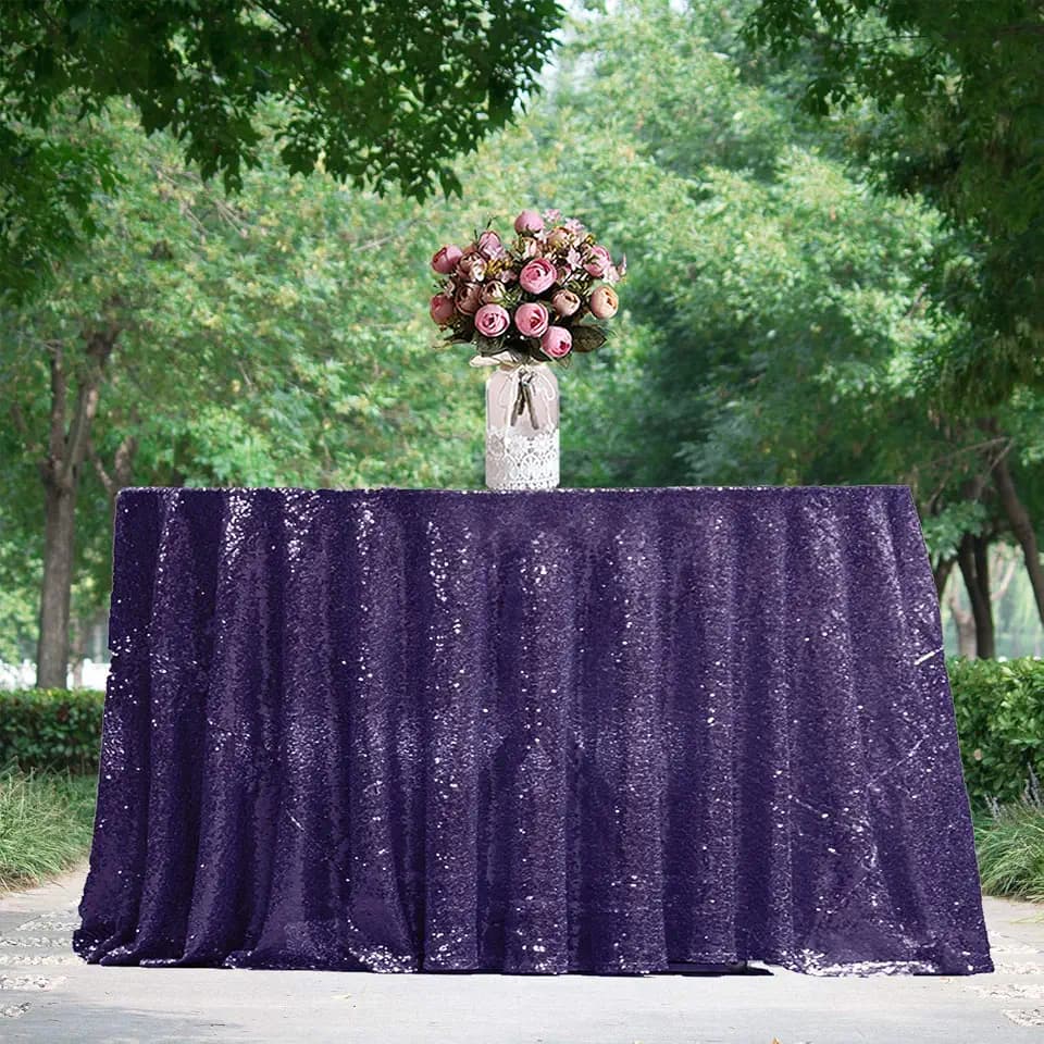 JYFLZQ Purple Sequin Tablecloth, Glitter Party Table Cover 90 Inch Round