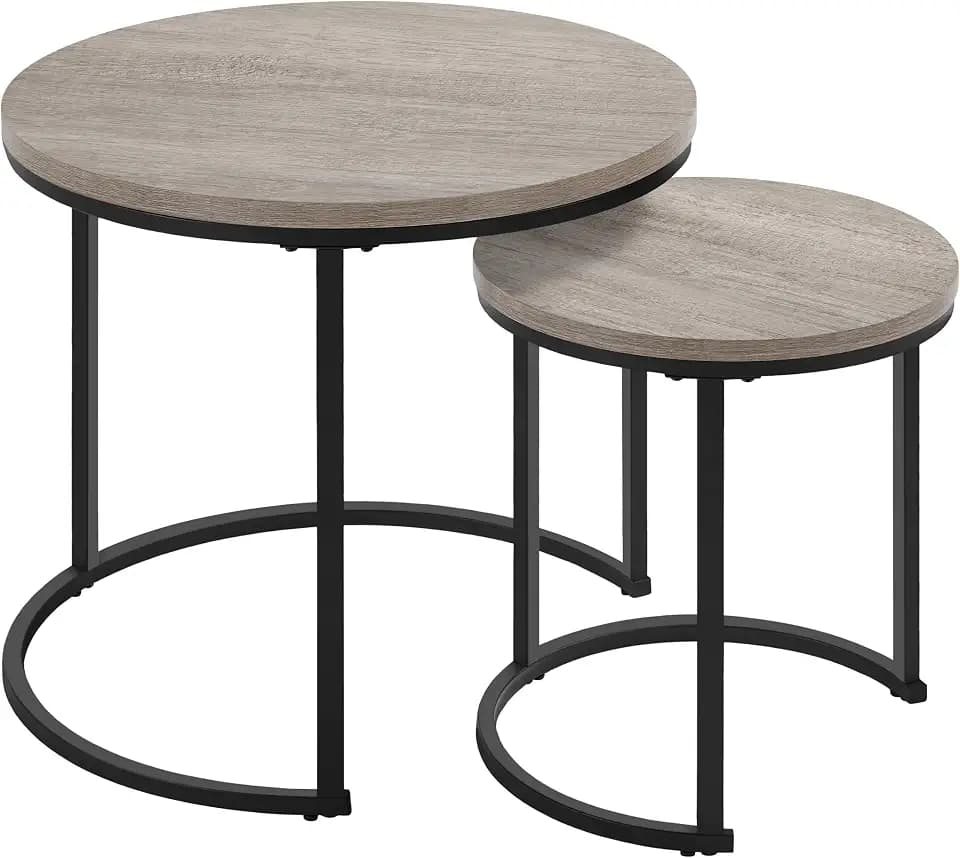 Yaheetech Couchtisch 2er Set Beistelltisch Runder Satztisch Metallgestell Kaffeetisch Wohnzimmertisch Modernes Design Sofatisch Kleiner Tisch, Grau