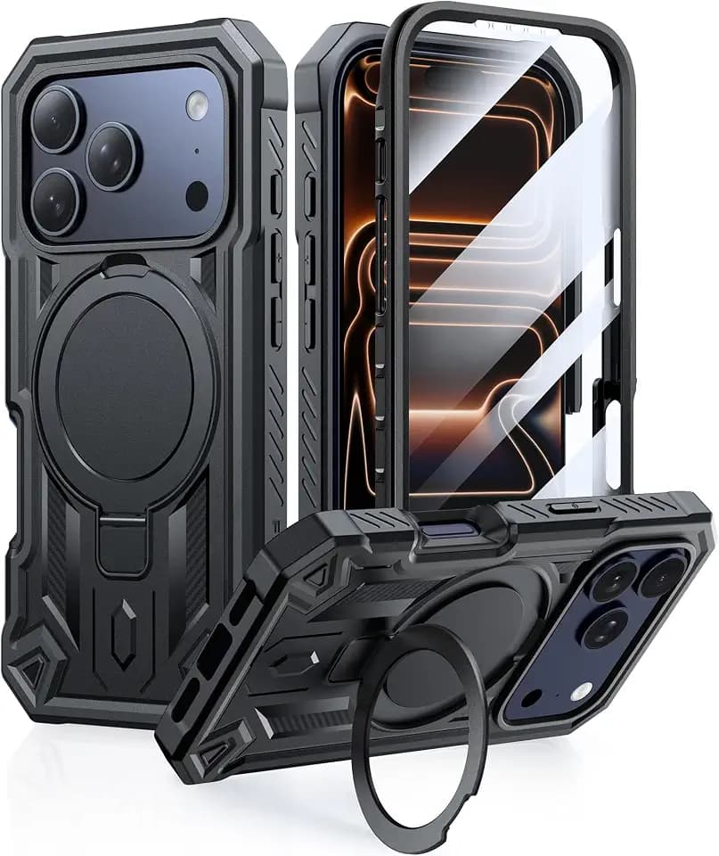 FNTCASE for iPhone 17 Pro-Max Case with Magnetic Kickstand Black