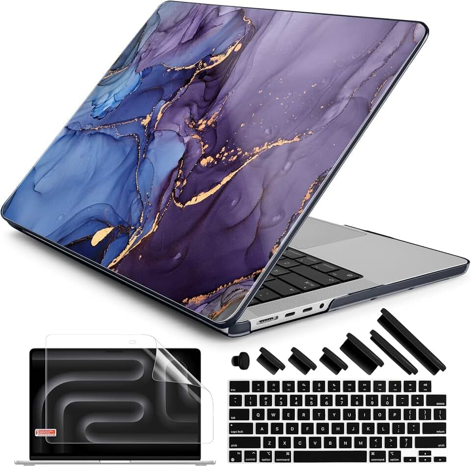 DONGKE Compatible with MacBook Pro 16 Inch Case (2026-2021 Release, M5 M4 M3 M2 M1 Pro/Max Chip), Plastic Hard Shell Cover with Keyboard Cover & Screen Protector for MacBook Pro 16", Abstract Marble