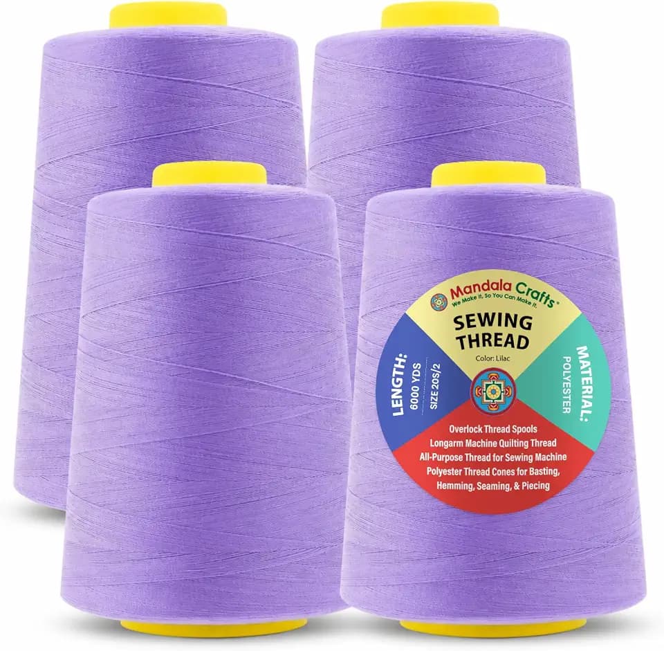 Mandala Crafts 20S/2 Lilac Polyester 4 Pack of Serger Threads Cones