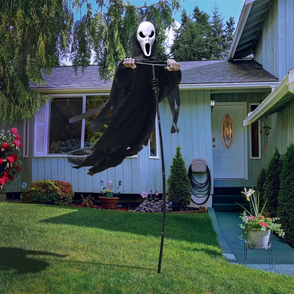 LarpGears Halloween Scarecrow Ghost Outdoor Decorations, 7.5Ft Halloween Rotatable Flying Ghost Home Decoration for Outdoor Garden, Porch, Yard