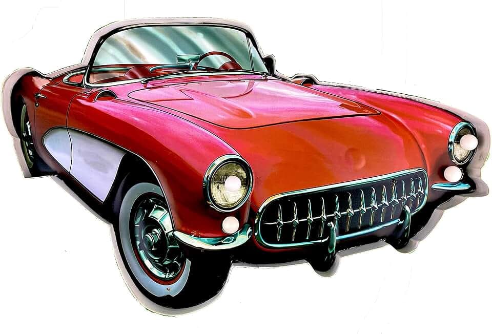 Sport-Auto-Lichtschild von 1956 – Originelles Retro-Schild von American Retro Sign Company. Leuchtendes Vintage-Schild, LED-Beleuchtung, Geschenk für Väter, Retro-Dekoration, 52 x 32 x 5 cm
