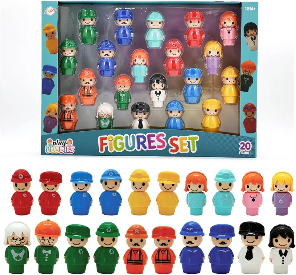 20 Piece Kids Figures Set - Community Helper Toy Figures for Toddlers, Colorful Pretend Play People Set for Learning & Role Play, Educational Toy Figures for Kids Boys & Girls 18 Months+
