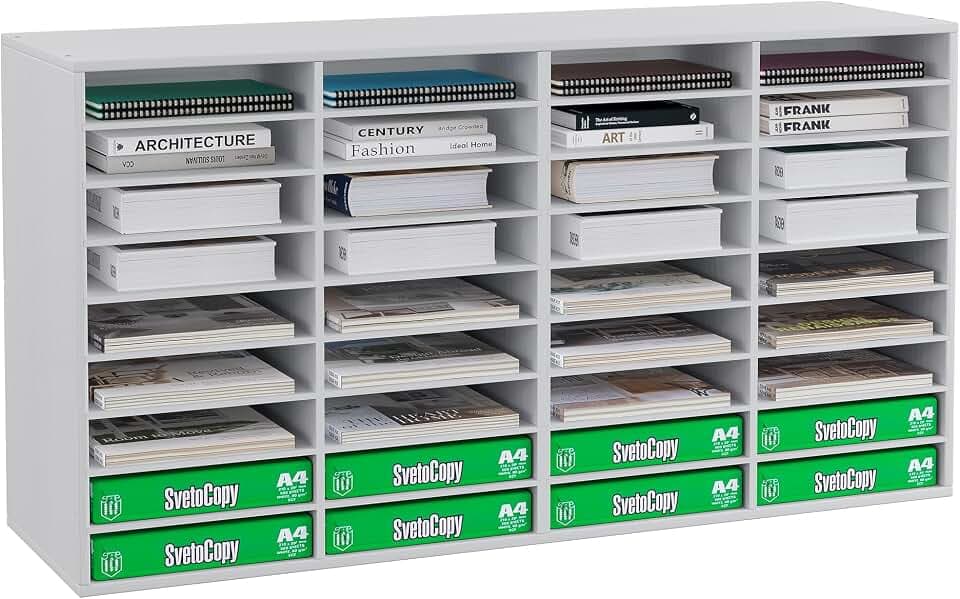 Wood Literature Organizer, 36 Compartments Heavy Duty File Cabinet, Mailboxes Slot with Removable Shelves, Mail Sorter for Office, Home, Classroom, or Mailrooms Organization, White