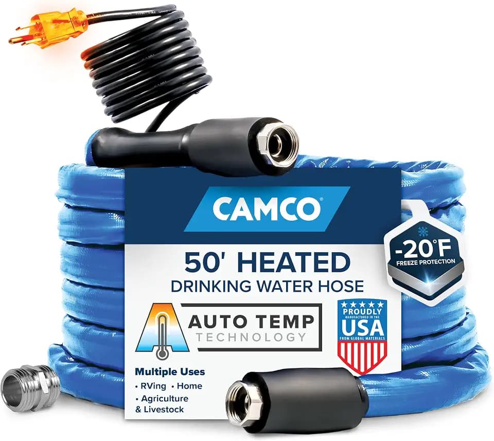 Camco Heated Drinking Water Hose for RV, 5/8 In ID, 50 Ft, Blue, 22912-A