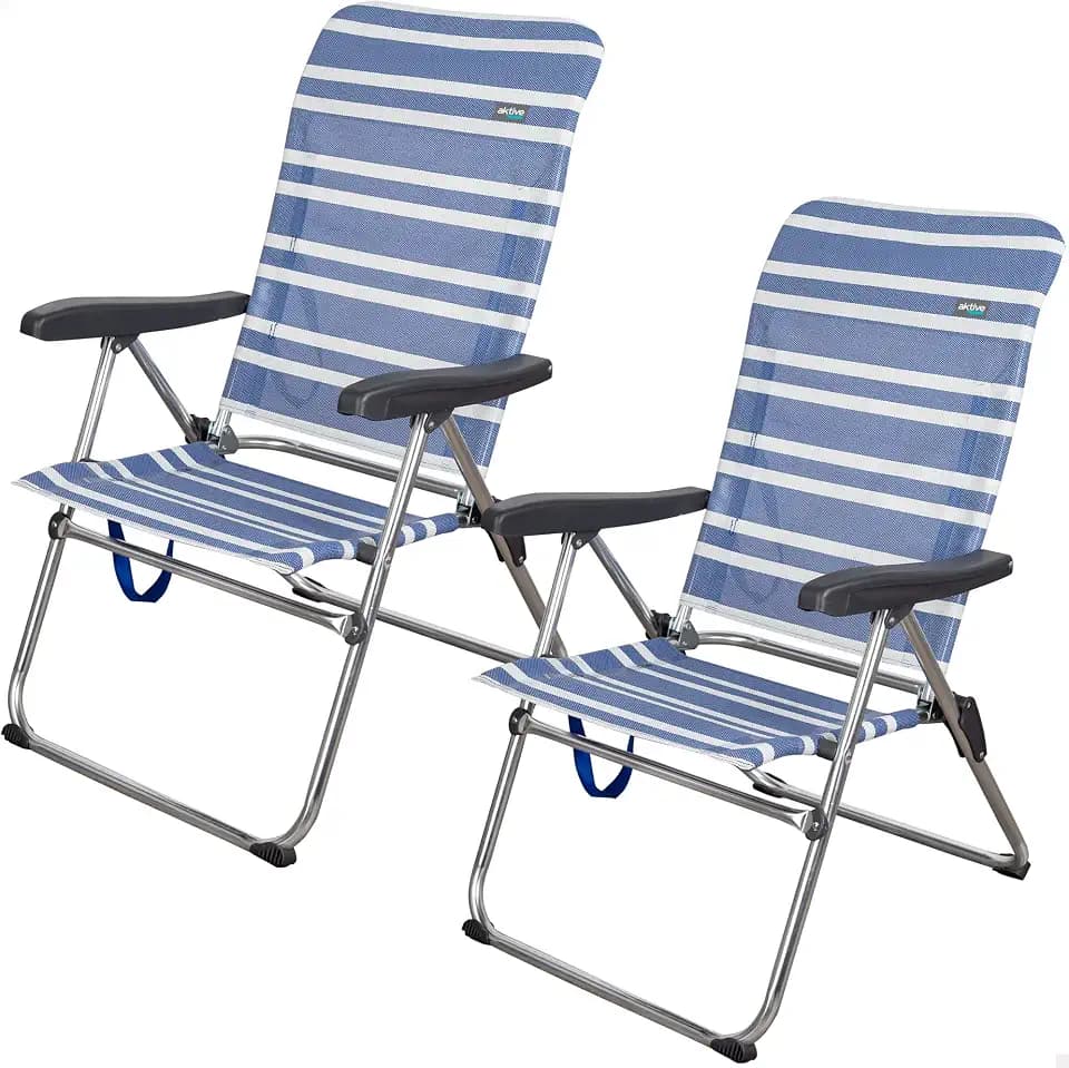 AKTIVE 62260-2er-Pack leichte Klappstühle für Strand, Garten, Terrasse oder Camping | Maße 47x63x93 cm | 5 Positionen, robust und widerstandsfähig | Inklusive Tragegriff